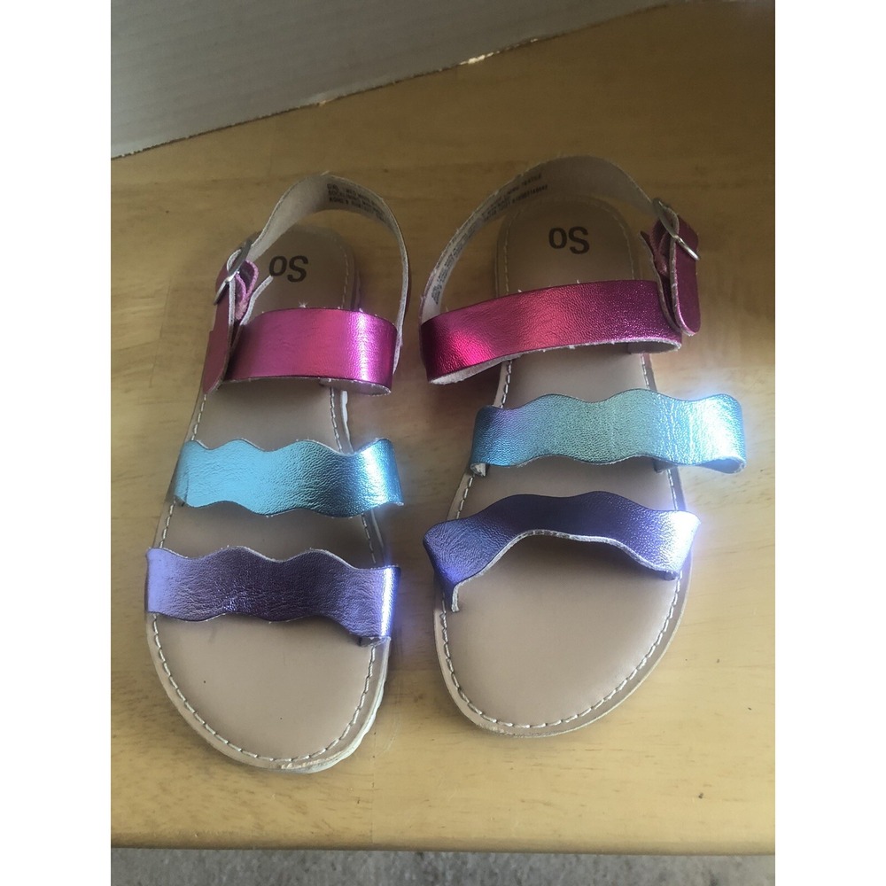 SO Youth Big Girl's Grace Rainbow Metallic Purple Pink Strappy Sandal Size 1M